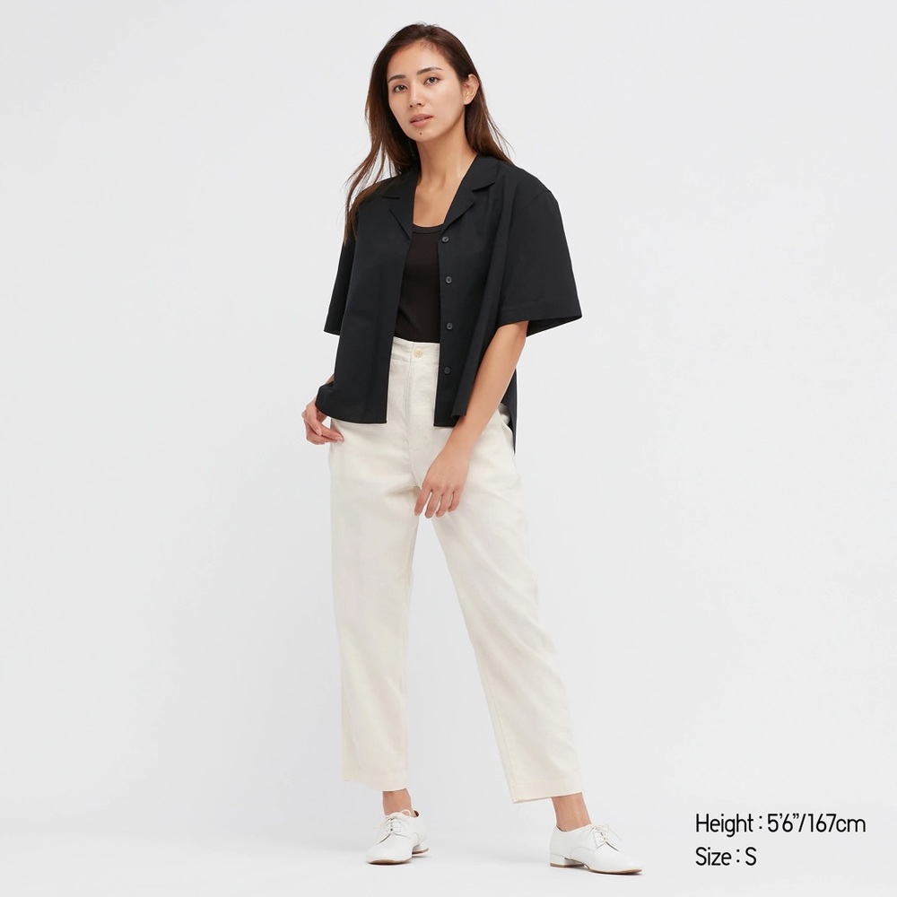 Uniqlo Linen Open Collar Short Sleeve Shirt